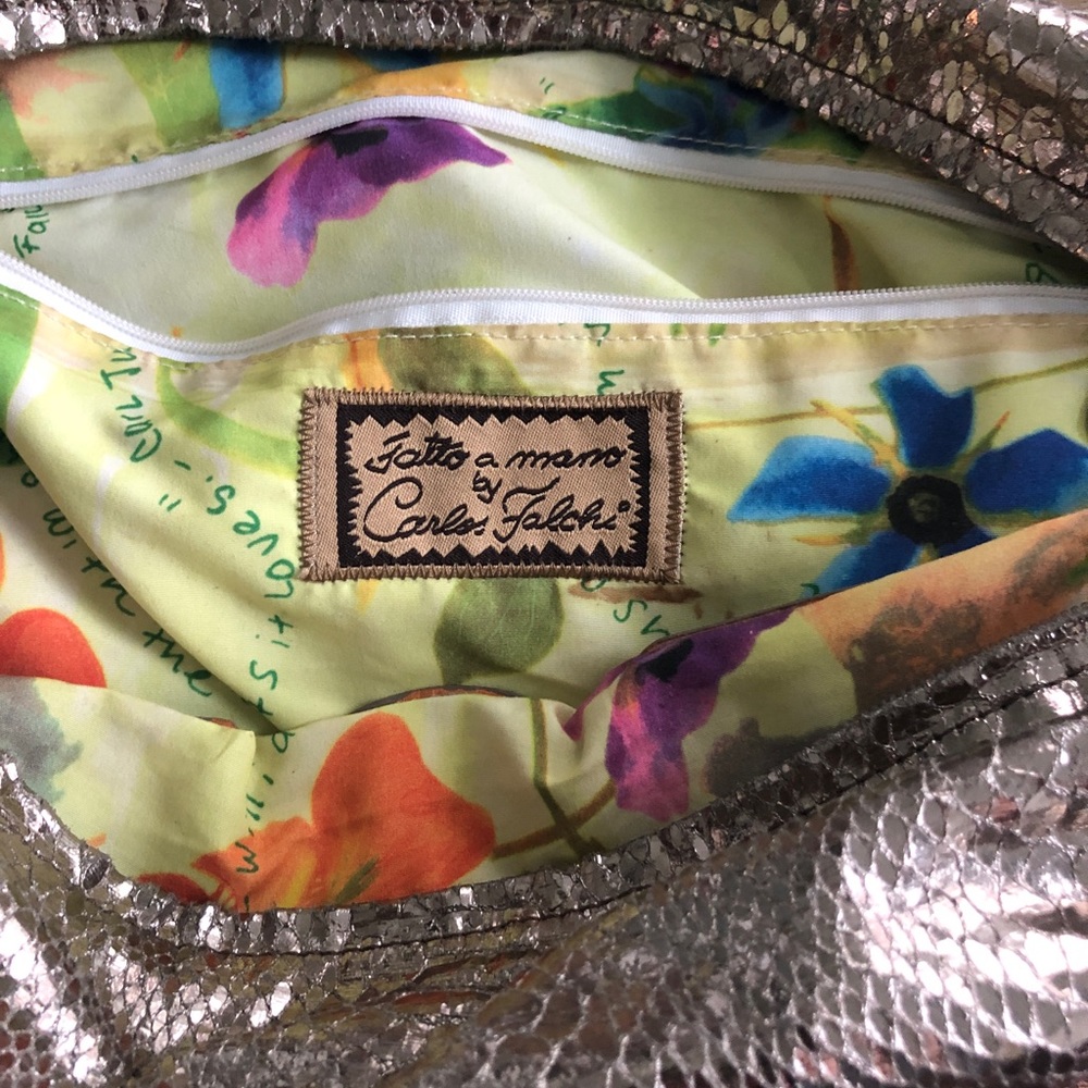 Carlos Falchi Fatto a Mano handbag. Silver metallic